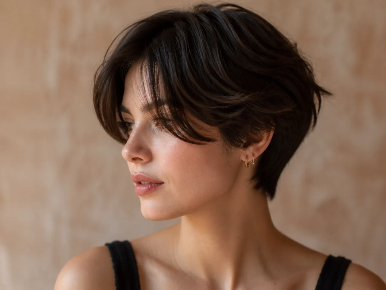 Long curtain bangs on a pixie cut