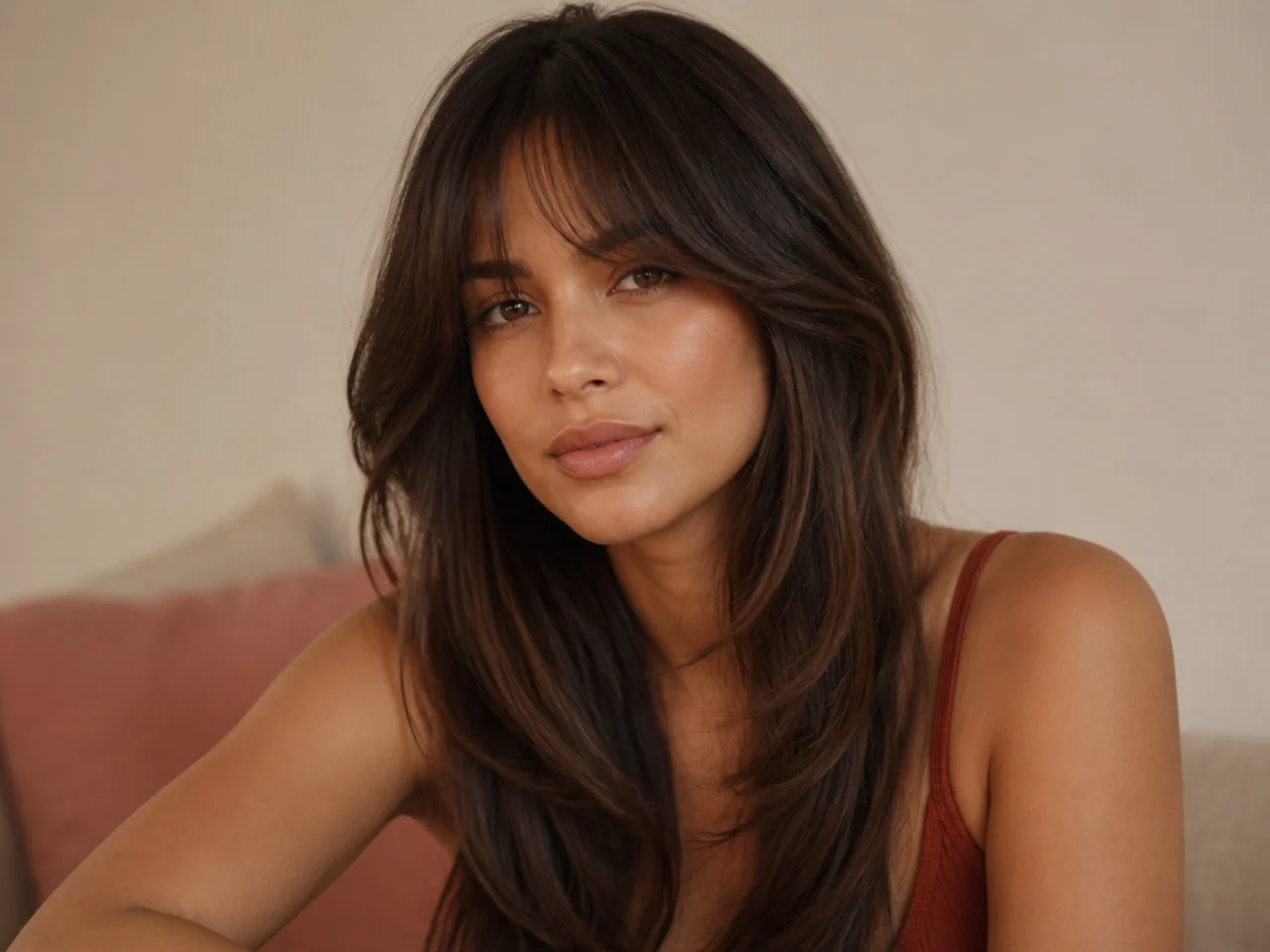 Curtain bangs with graduated face framing layers