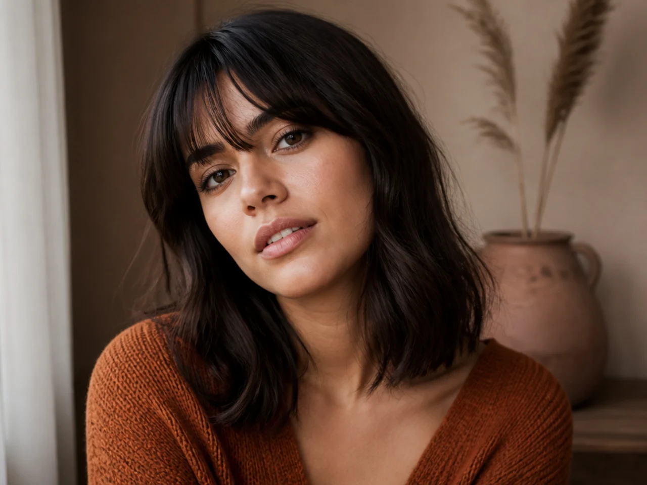 A long bob with short curtain bangs
