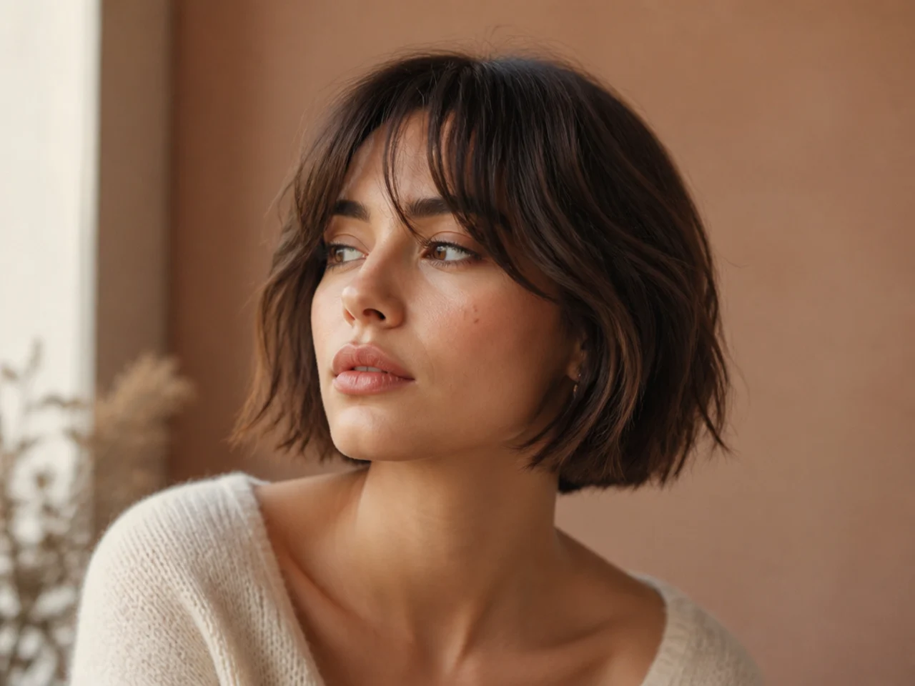 Short french leaning curtain bangs