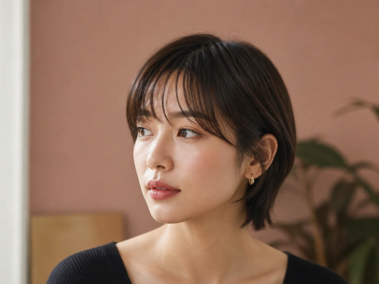 Short curtain bangs on fine straight hair