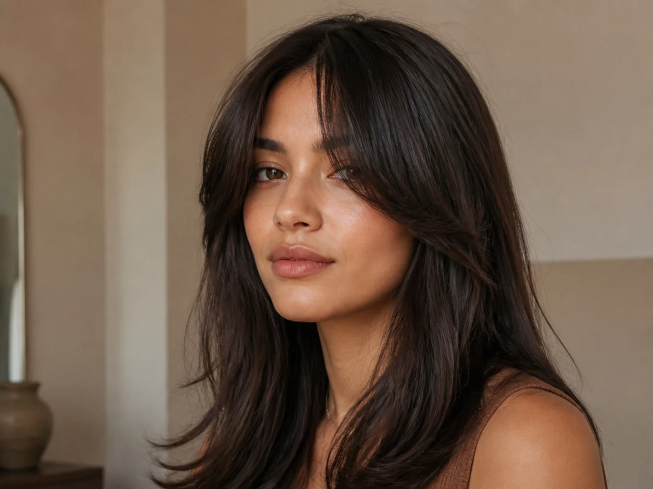 Curtain bangs opening at the cheekbones