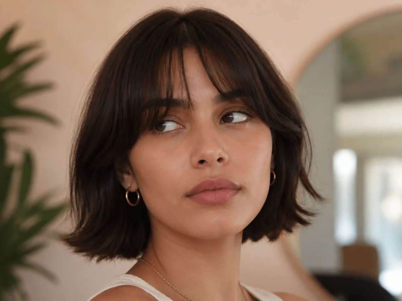 Blunt cut short curtain bangs