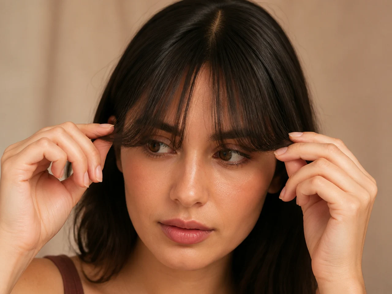 Close view of a straight curtain fringe holding its cut line