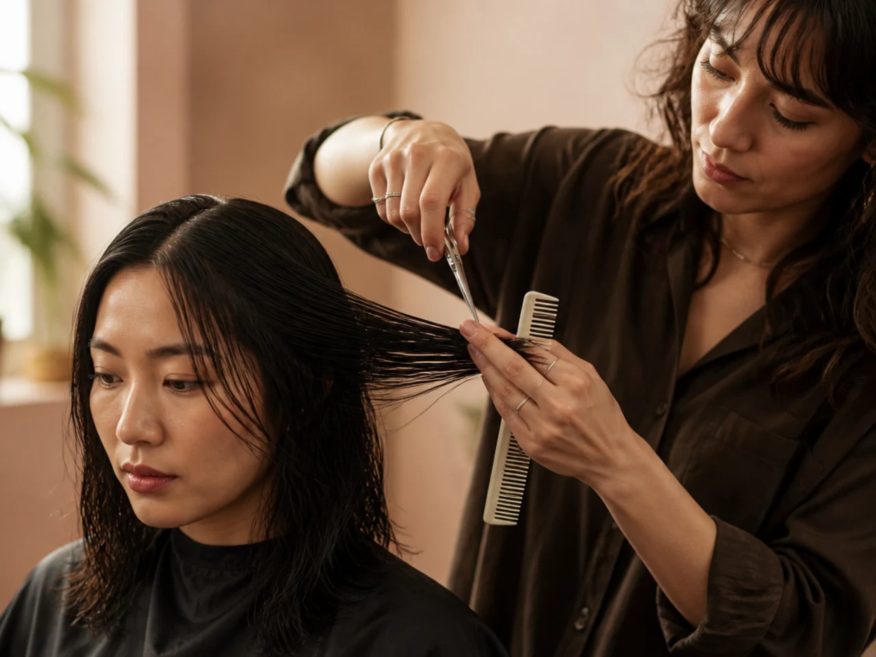 Hairdressing shears a comb and sectioning clips