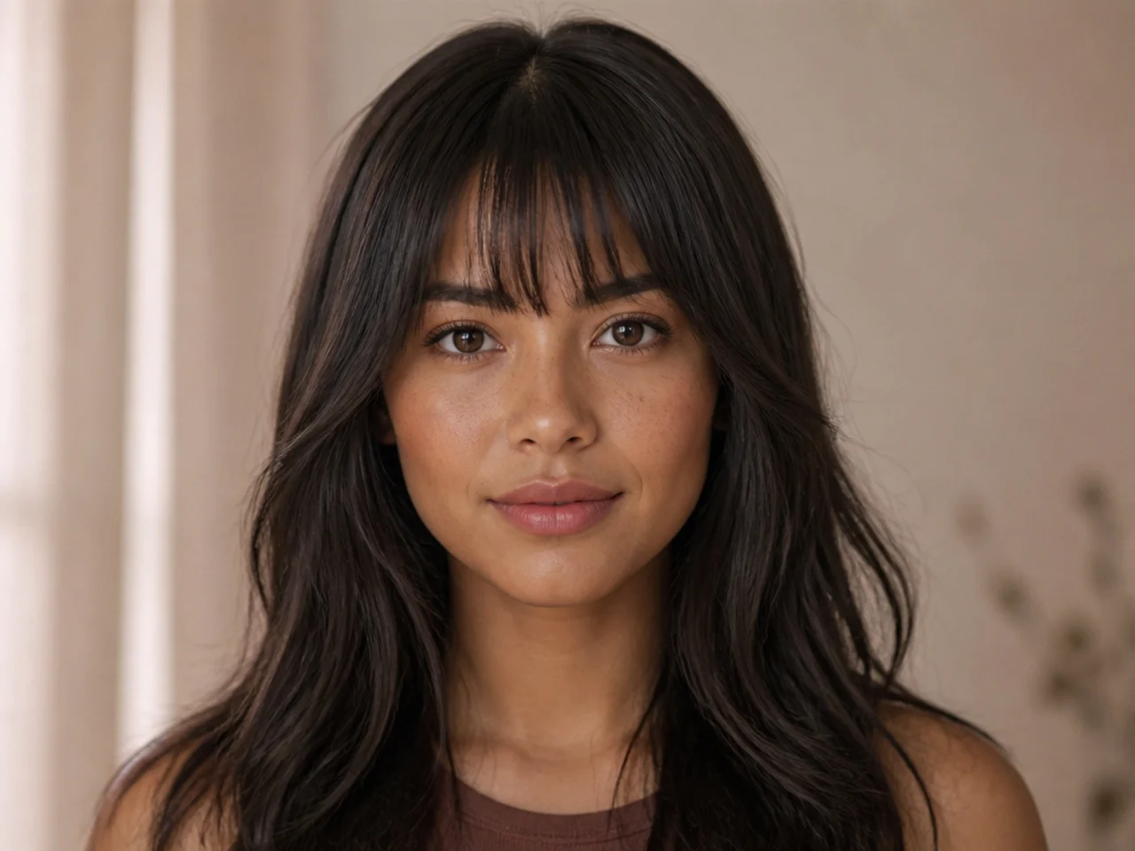 A fringe section measured to the outer eyebrow corners