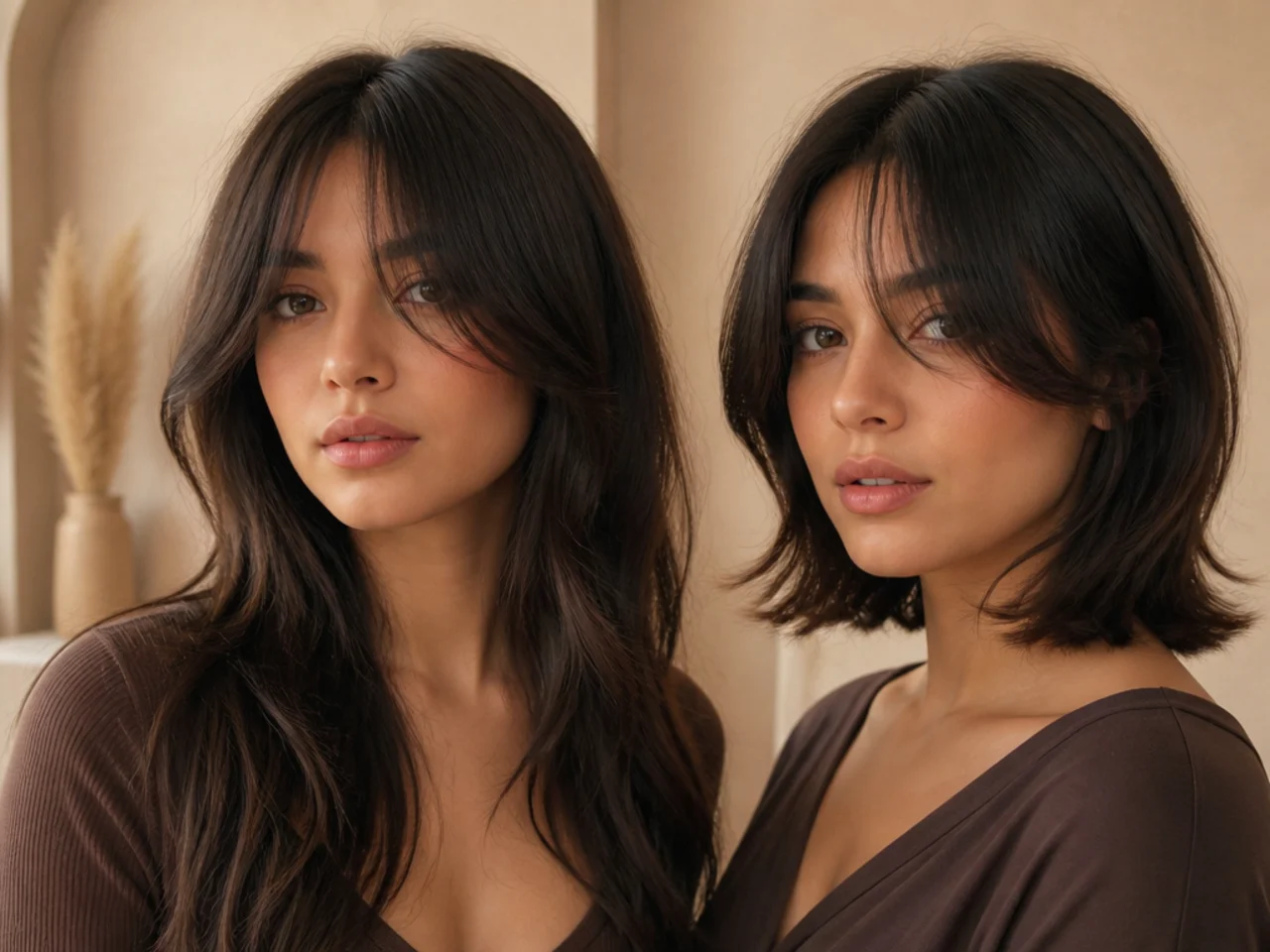 Curtain fringe lengths marked at the nose cheekbone and jaw