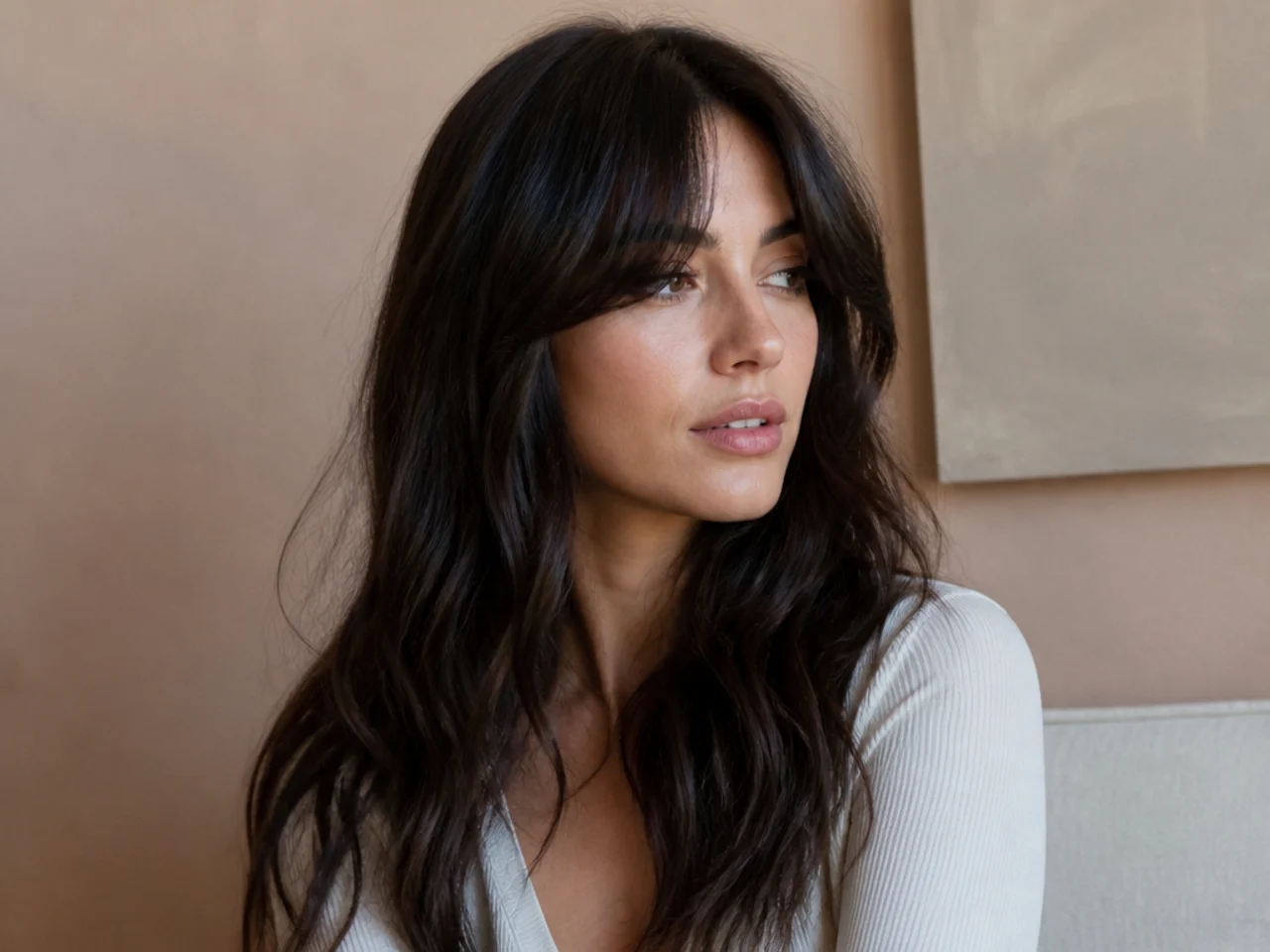 Second day curtain bangs on wavy hair