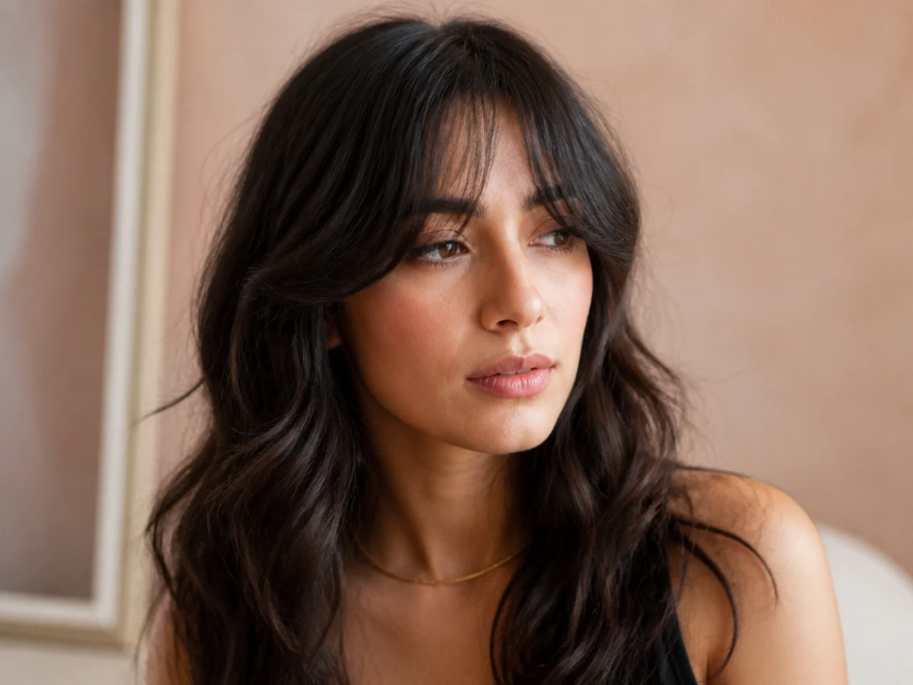 Curtain bangs dried with a diffuser