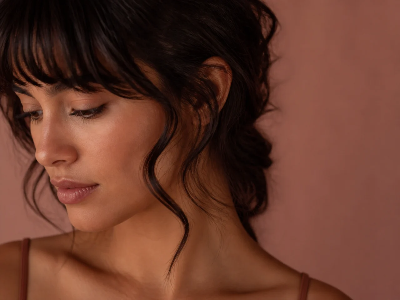 An S bend in a strand of wavy hair beside a cut fringe