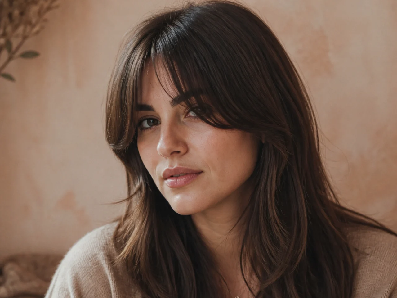 A curtain fringe with the shortest pieces finishing at the cheekbones