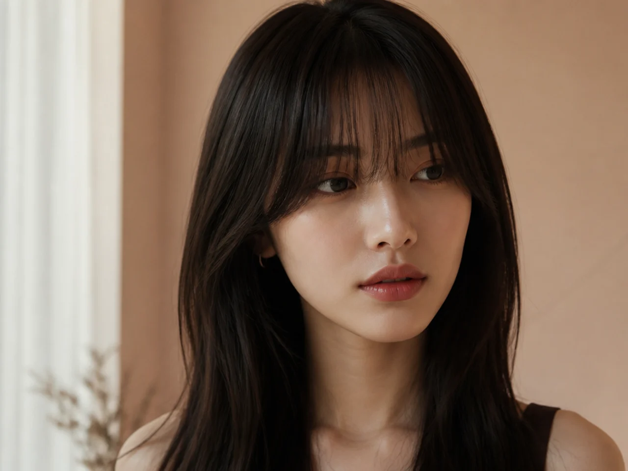 A curtain fringe on straight fine hair with a clean edge