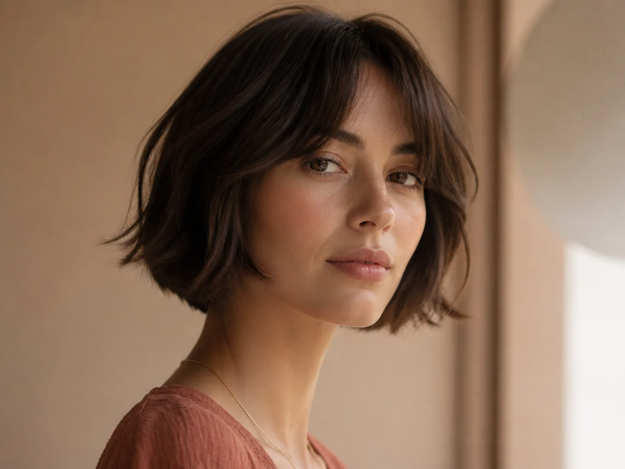 A french bob with curtain bangs framing the face