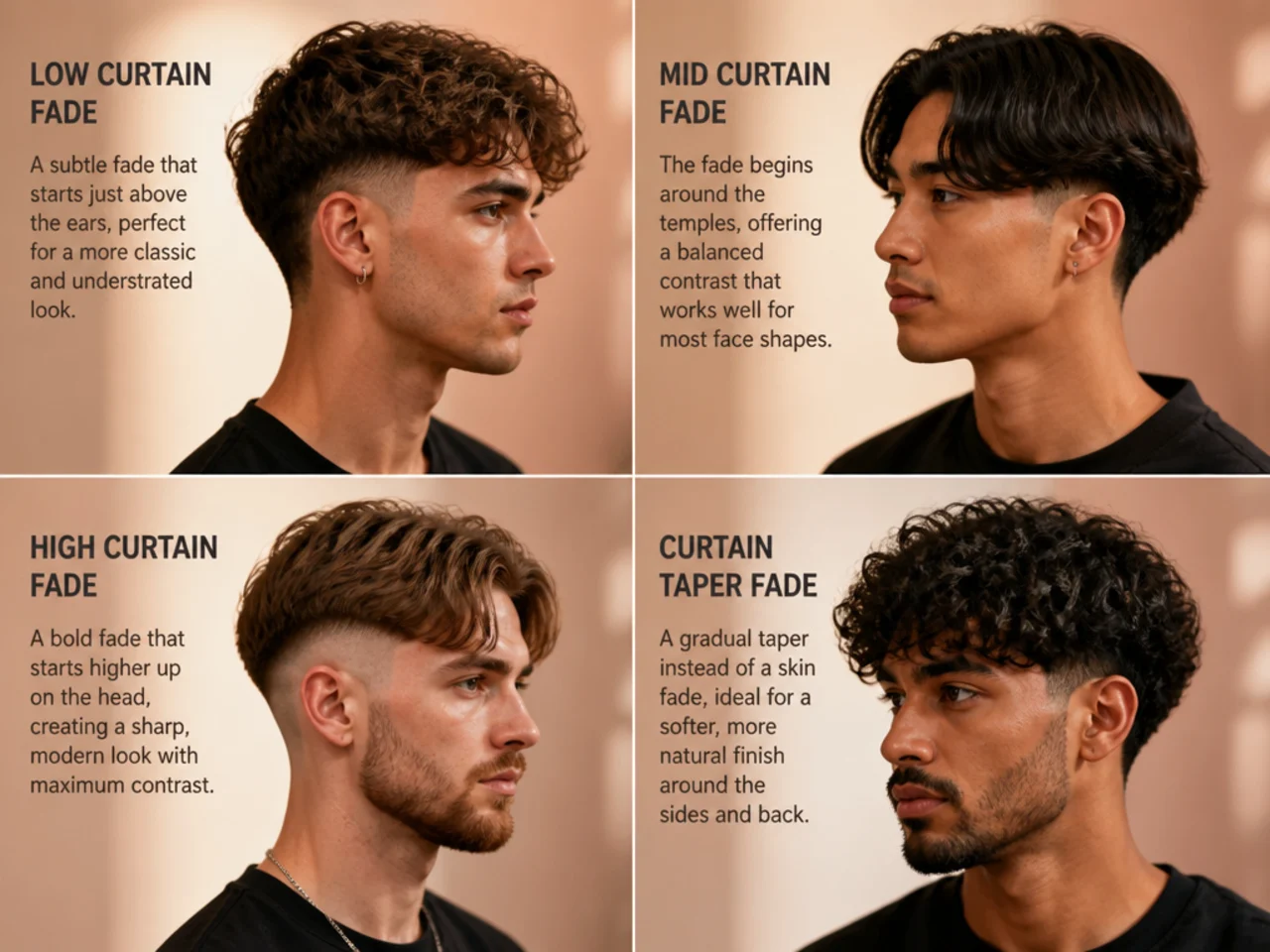 Barber consulting with a client about curtain fade options while measuring hair length on top