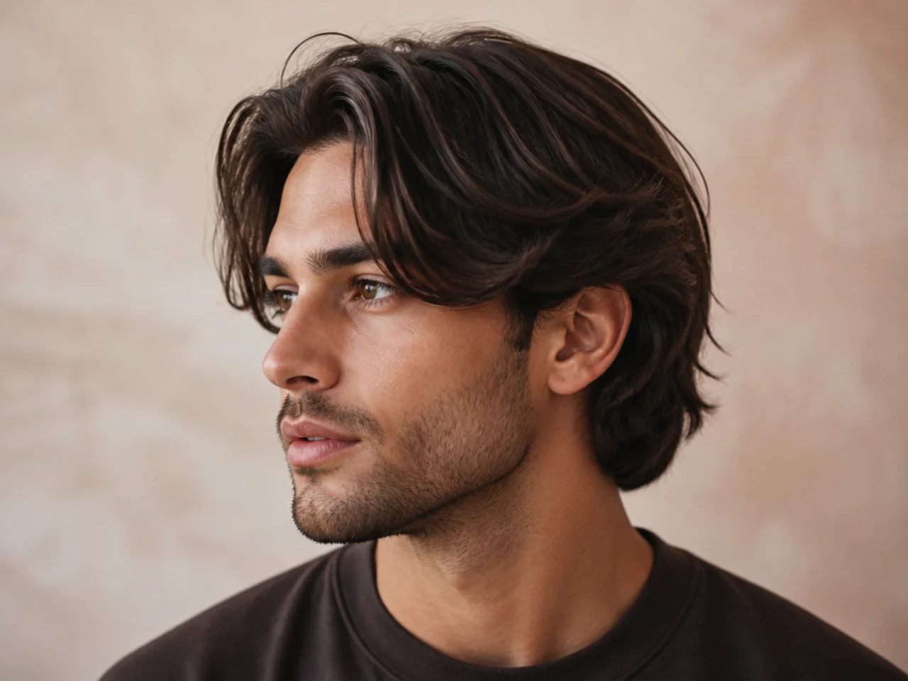 90s-inspired curtain flow with a heavier fringe and scissor sides above the ear on a young man