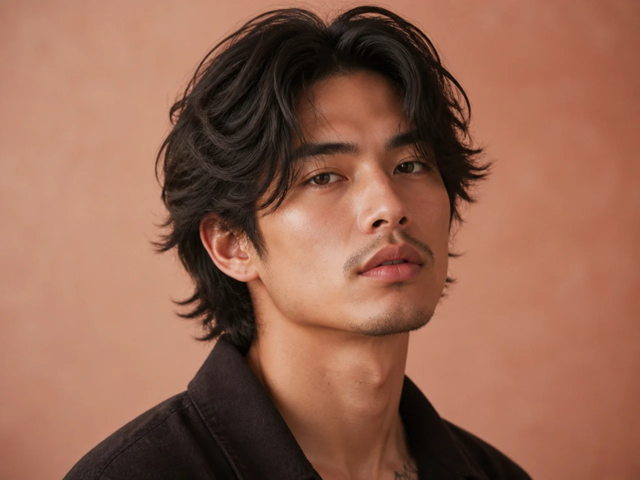 Textured curtain flow haircut with piecey point-cut fringe and layers falling in separate strands
