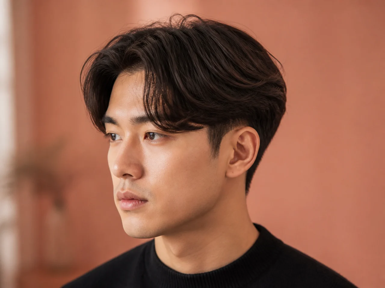 Comma curtain bangs two block with curled comma hooks on both fringe panels on straight black hair