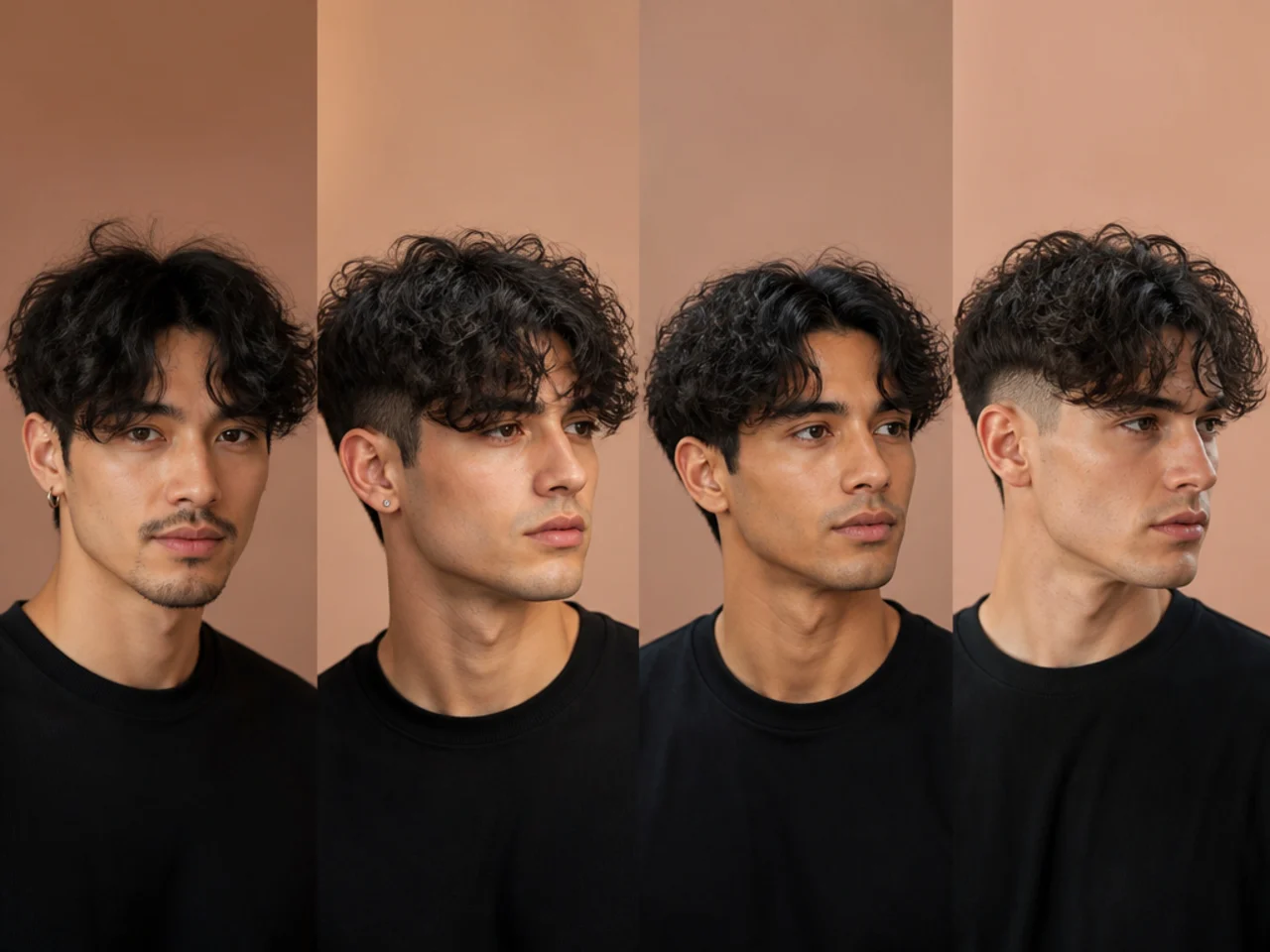 Curly two block curtain bangs with defined curl through the fringe and hidden clipper sides on 3A curly hair