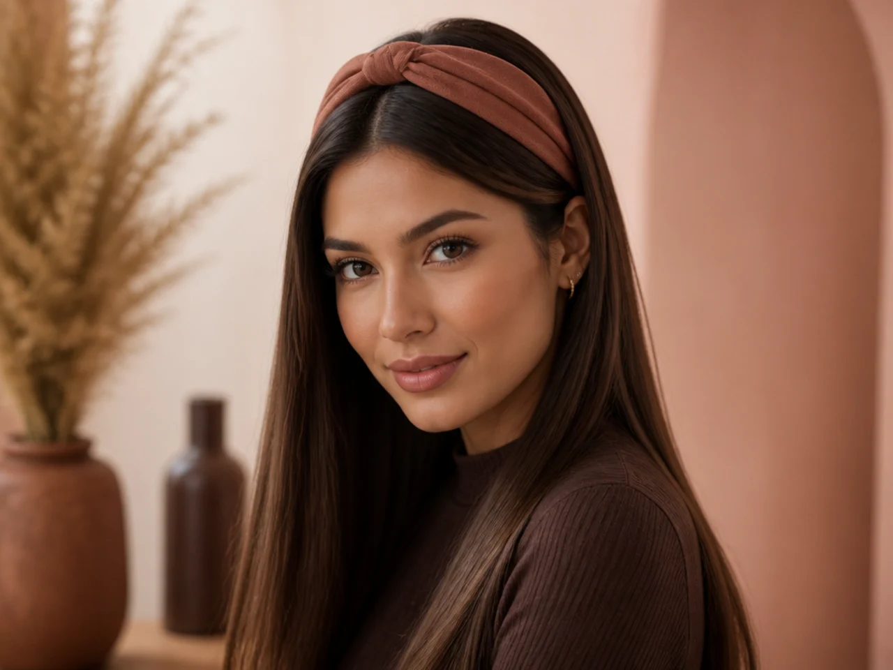 A headband over loose hair