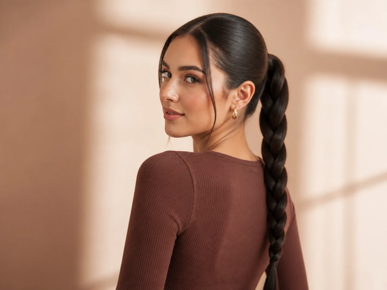 A plaited ponytail