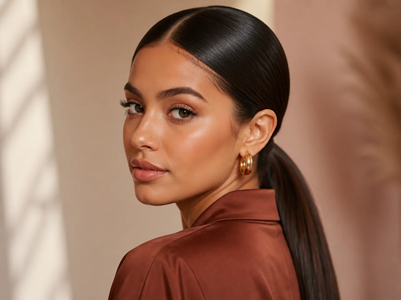 A slicked low ponytail