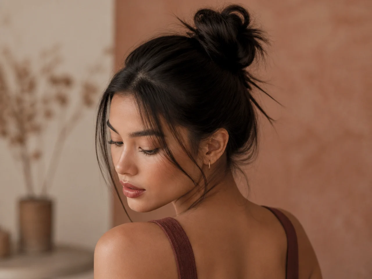 A messy bun on second-day hair