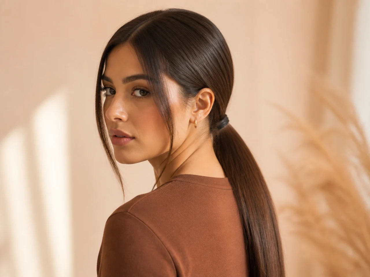 A low ponytail with one tie