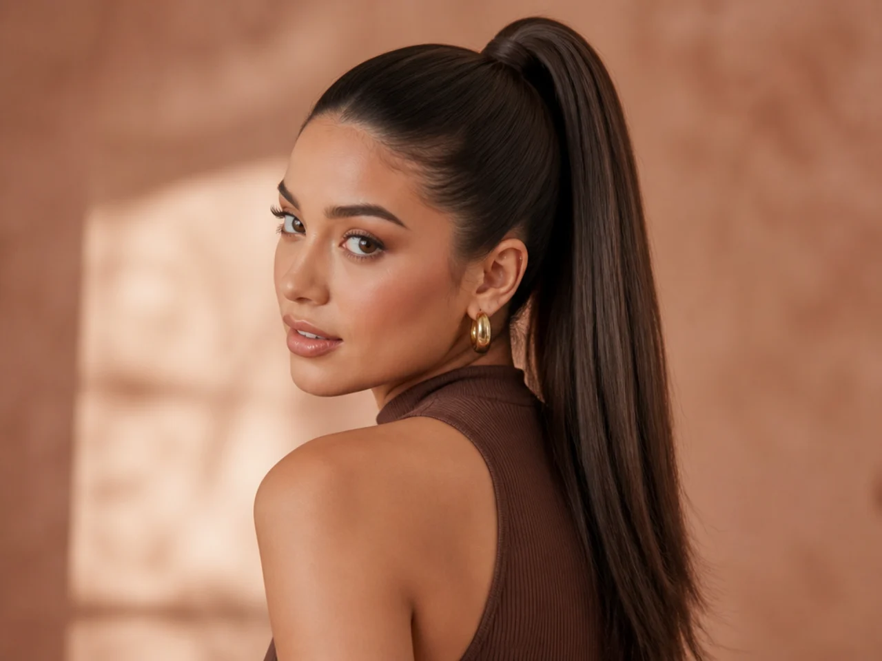 A high ponytail with one tie