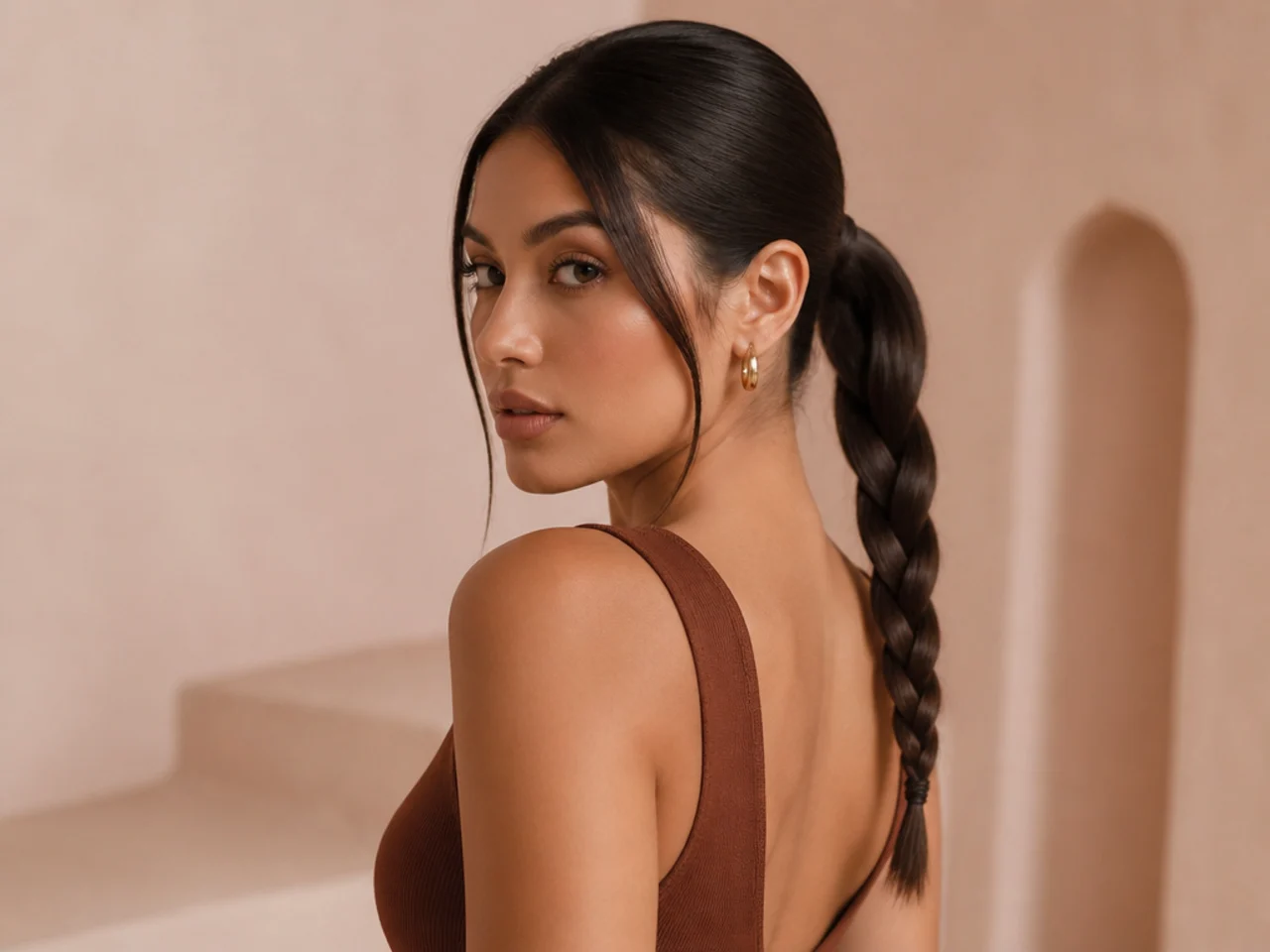 A plaited ponytail