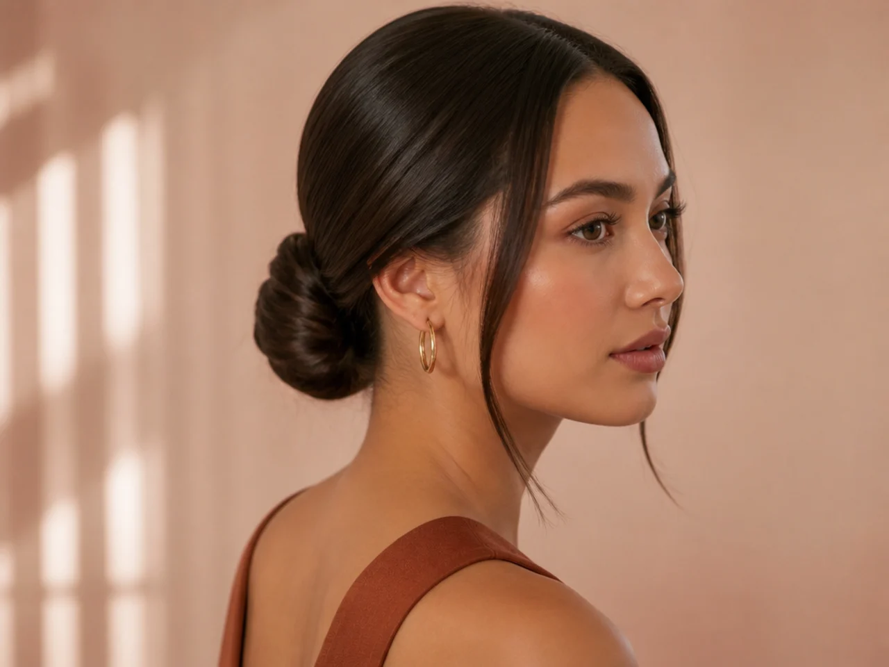 A low bun with a wrapped tie