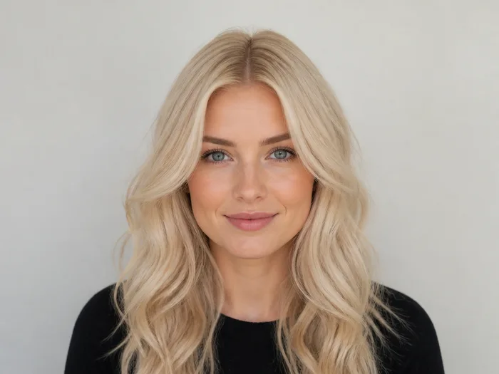 Woman with ghostly soft waves, brushed-out pale waves with a middle part