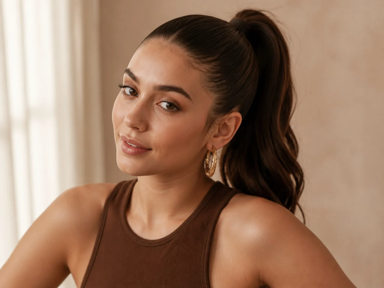 A slicked high ponytail