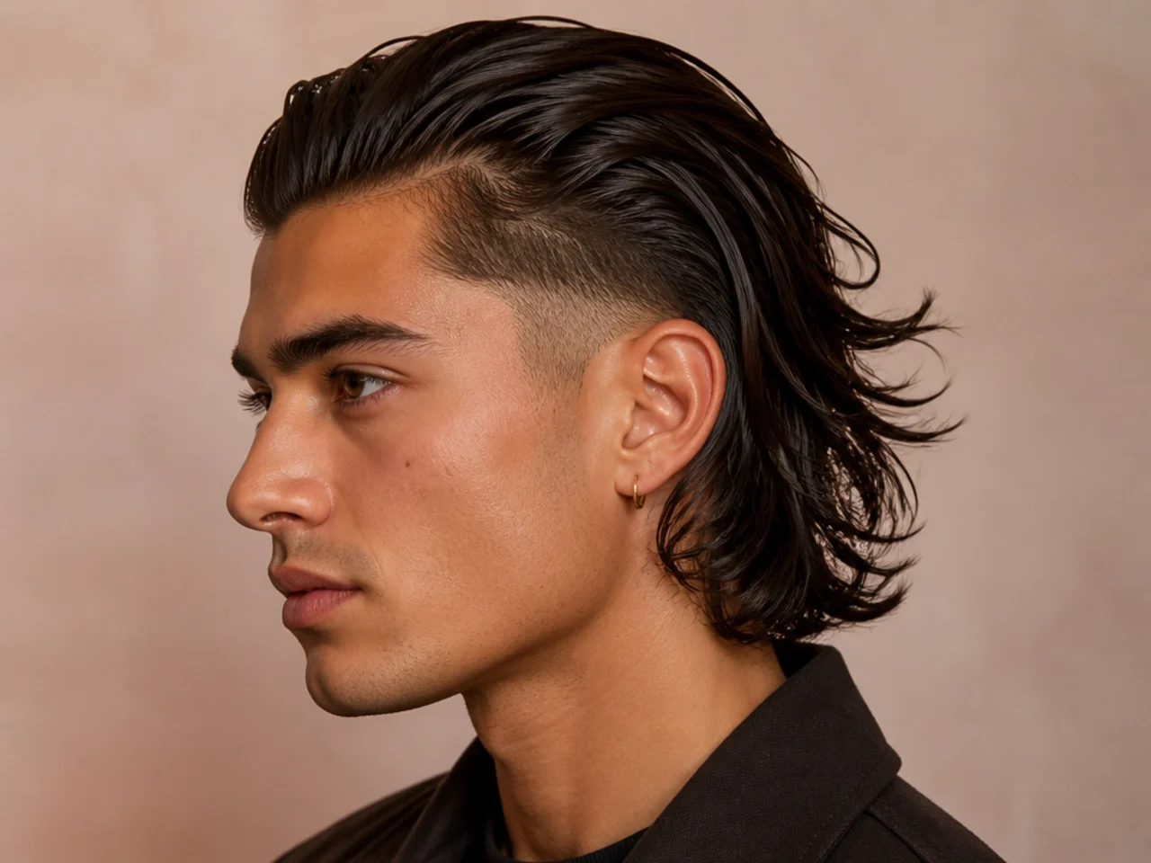 Long disconnected slick back with eight-inch top length flowing back over the disconnect line