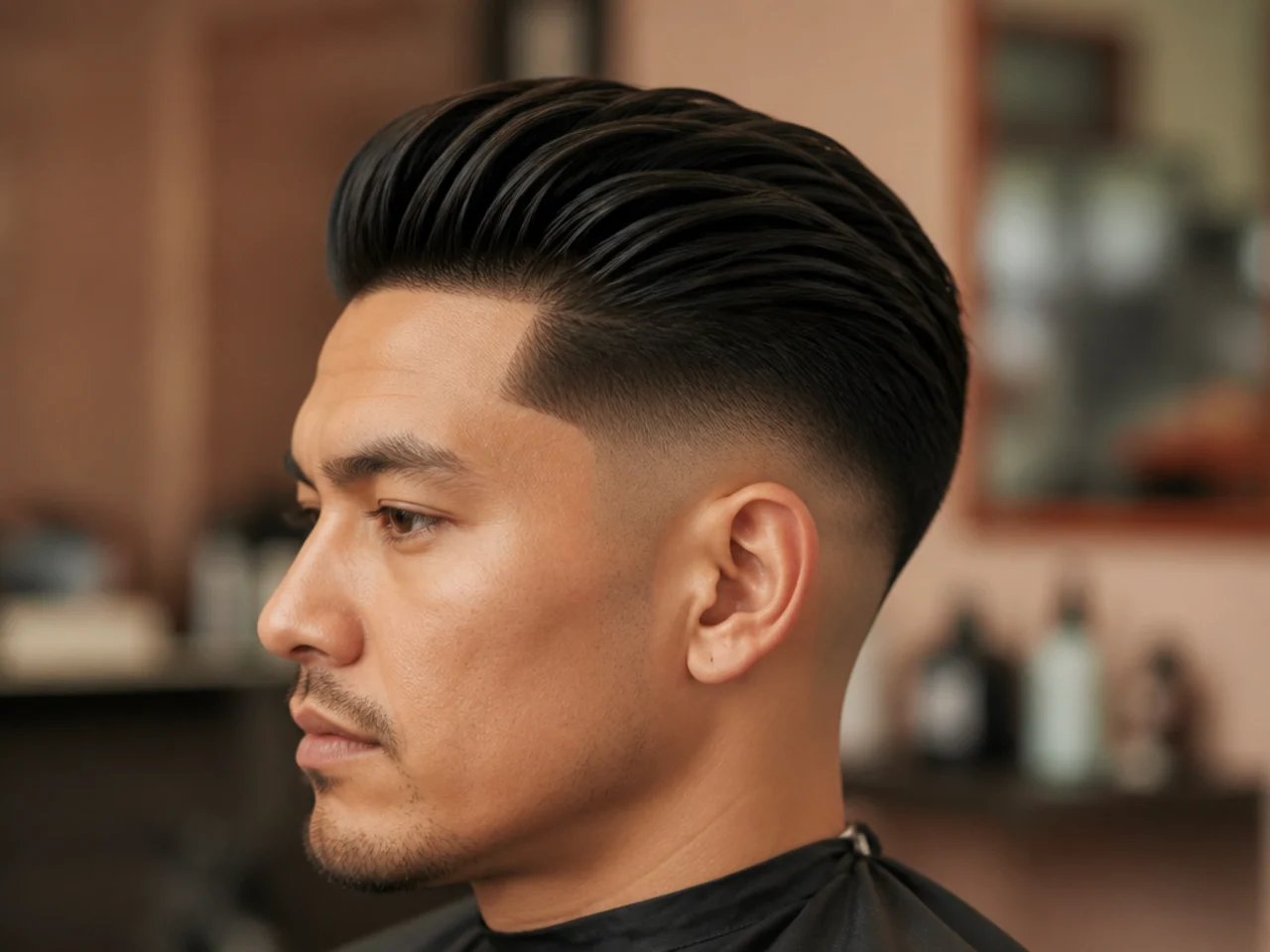 Disconnected slick back with subtle low fade running under the disconnect line