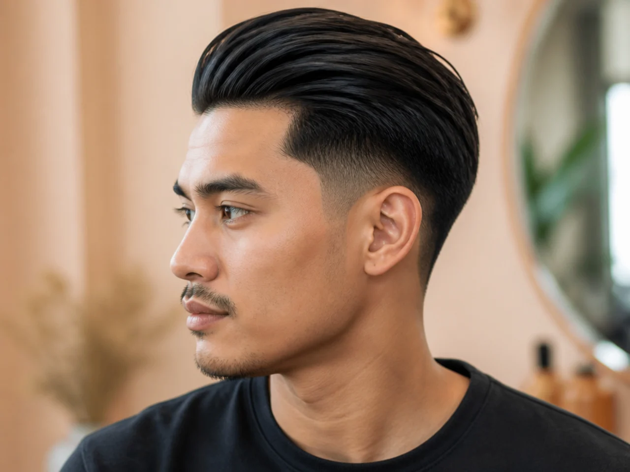 Disconnected slick back with taper fade cleaning the neckline and sideburn under the hard line