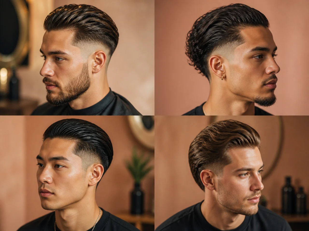 Editorial grid preview of fifteen disconnected slick back haircut variations for men