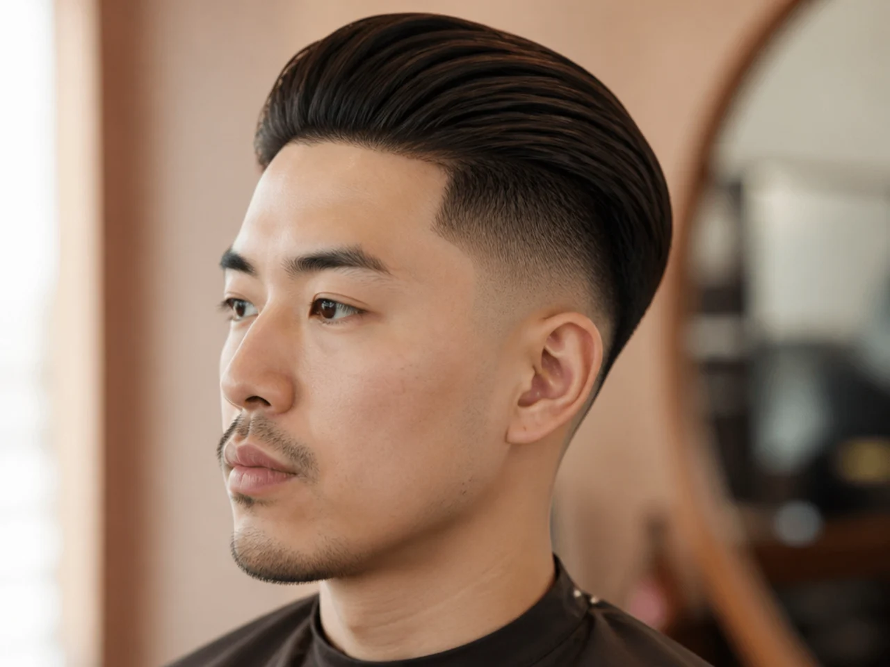 Barber consultation for a disconnected slick back haircut with two reference photos