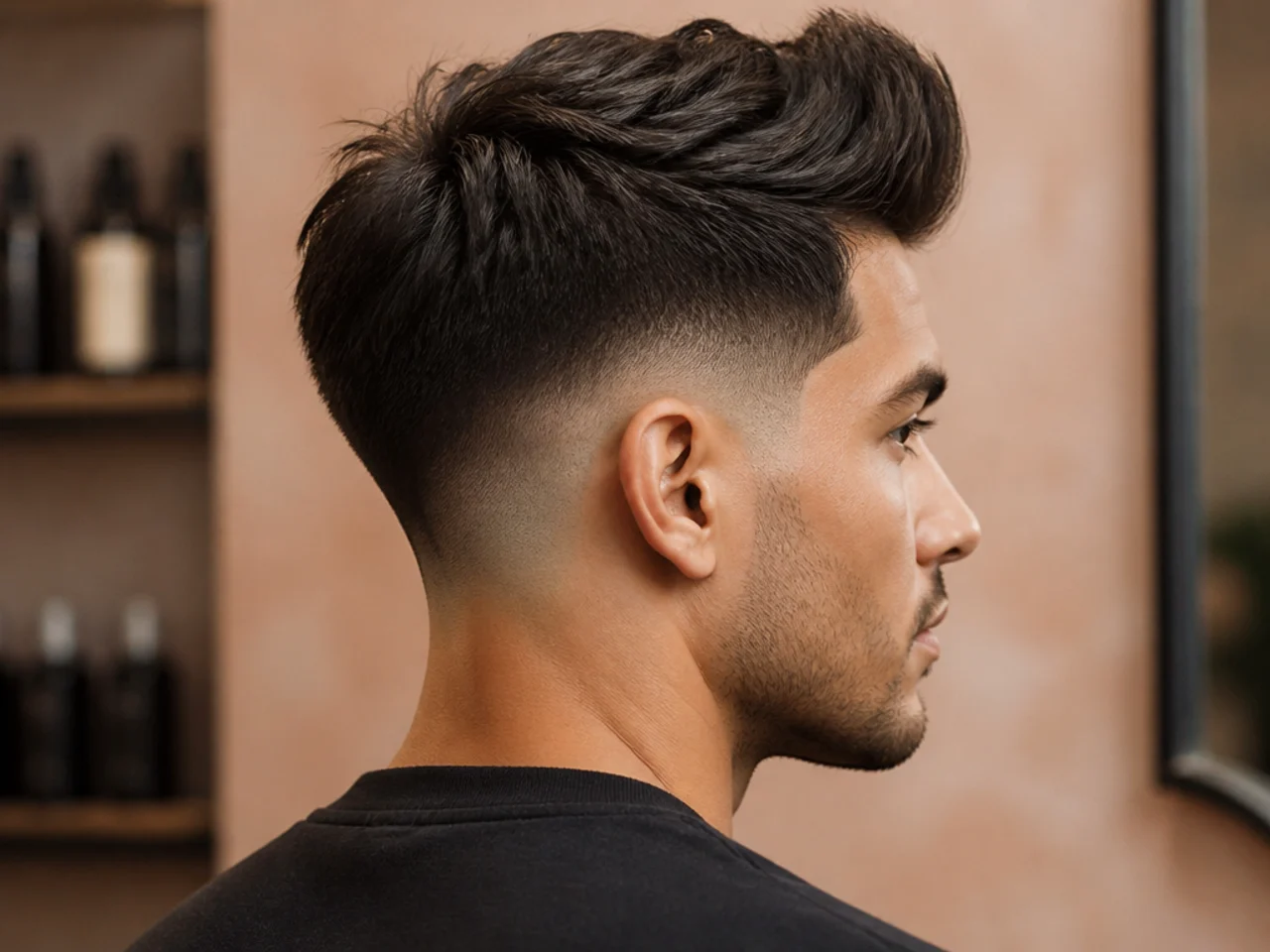 Drop fade with a styled quiff