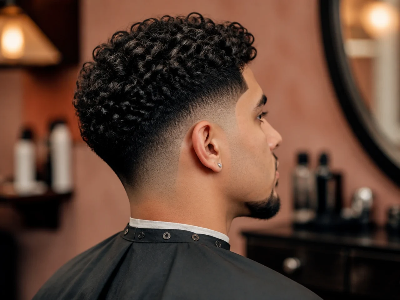 Drop fade with a soft natural neckline