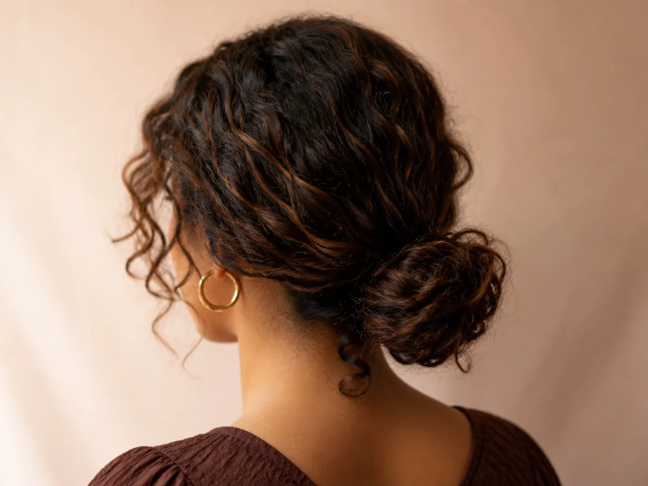 A low bun on curly hair