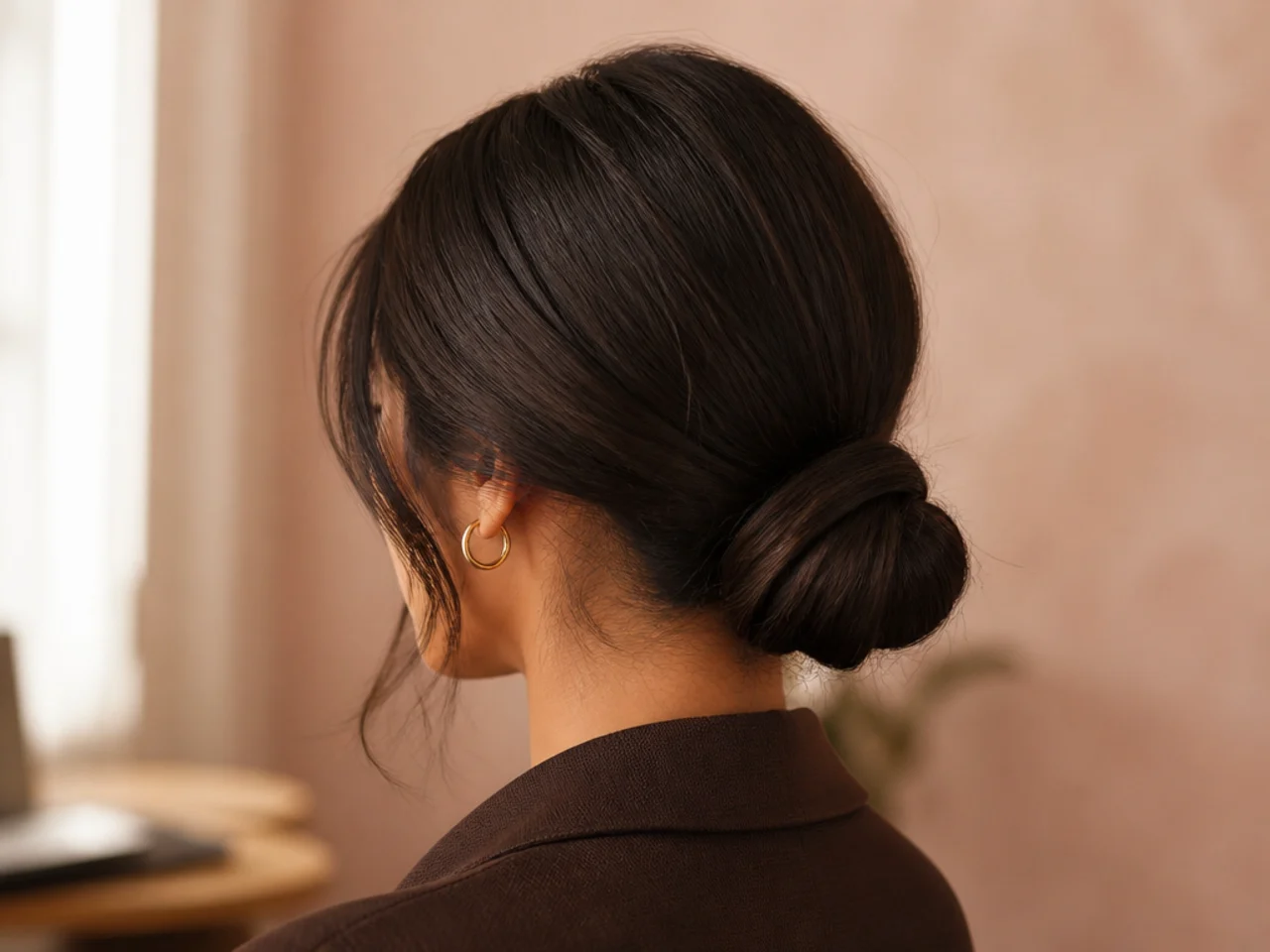 A flat low bun suited to sitting