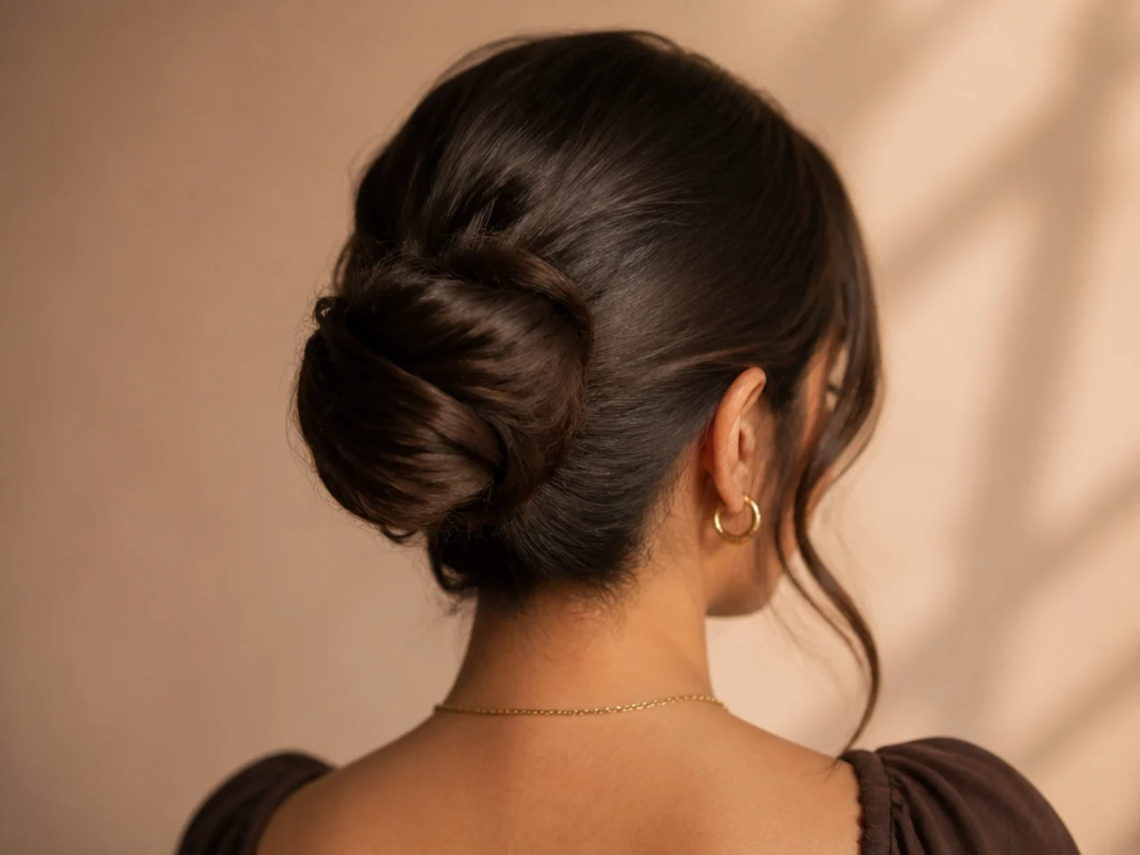 A bun with one loose piece tucked in