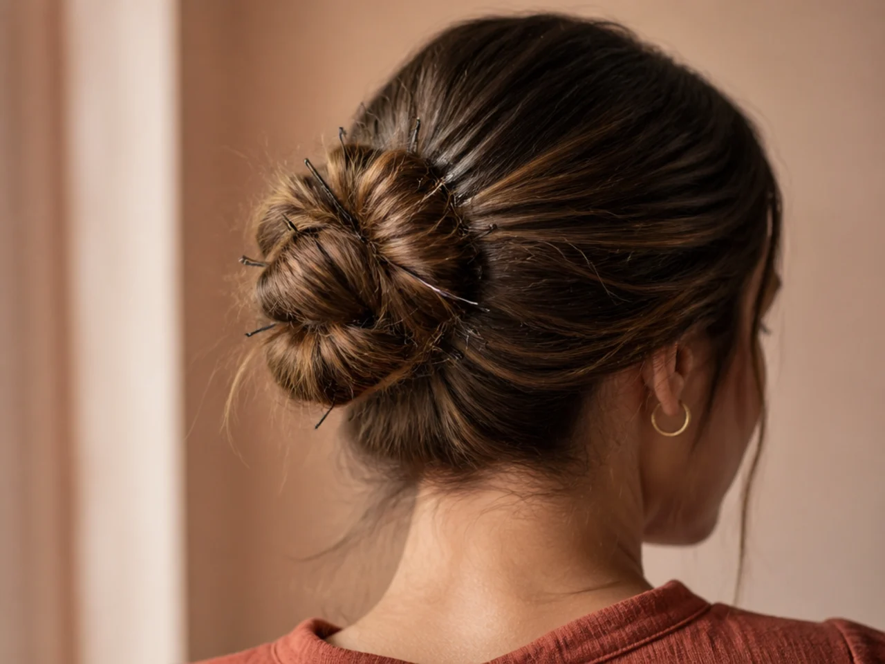 Pins pushed around the outside of a bun
