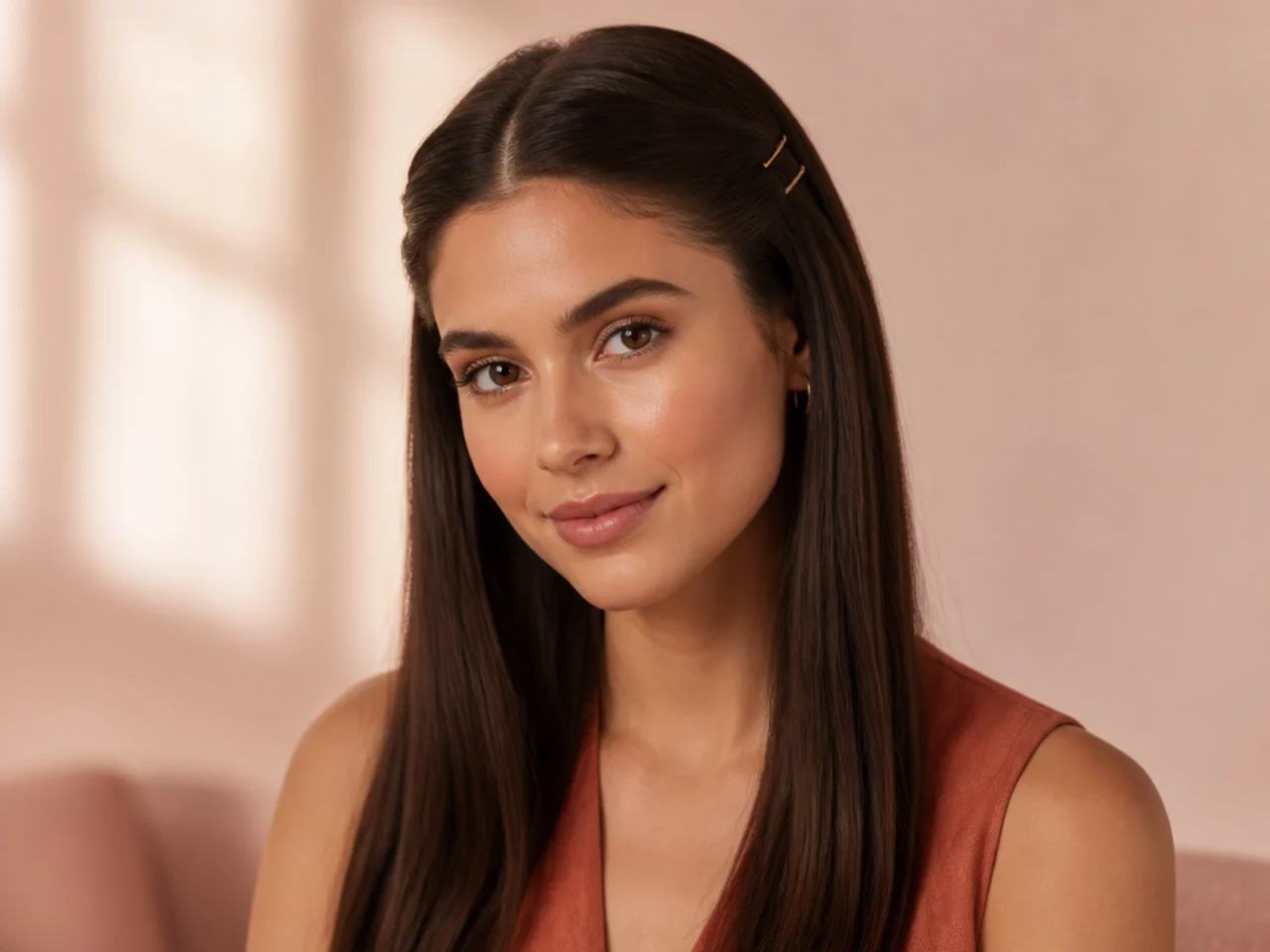 Straight hair with two pinned sides
