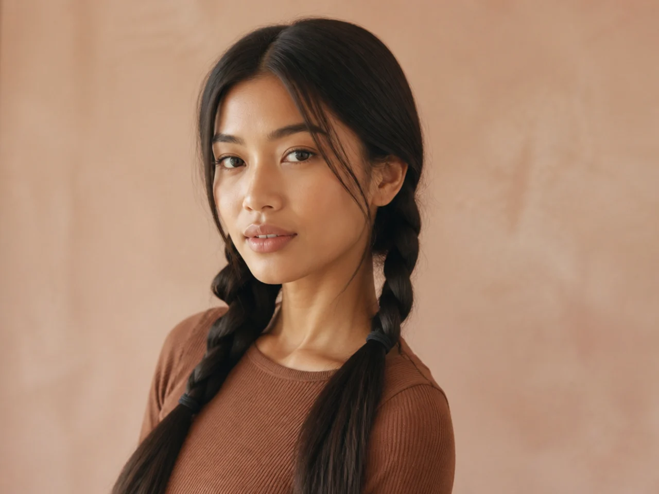 Two low plaits on straight hair
