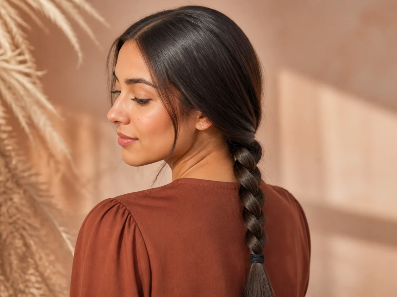 A single plait on straight hair