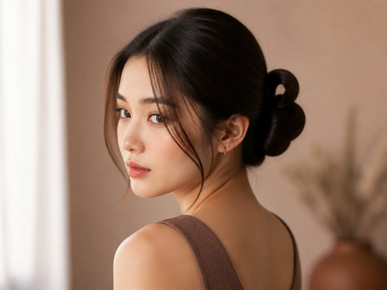 A looped bun on straight hair