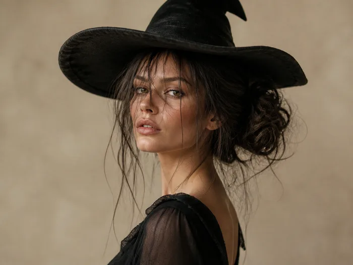 Messy witch bun with loose face-framing strands
