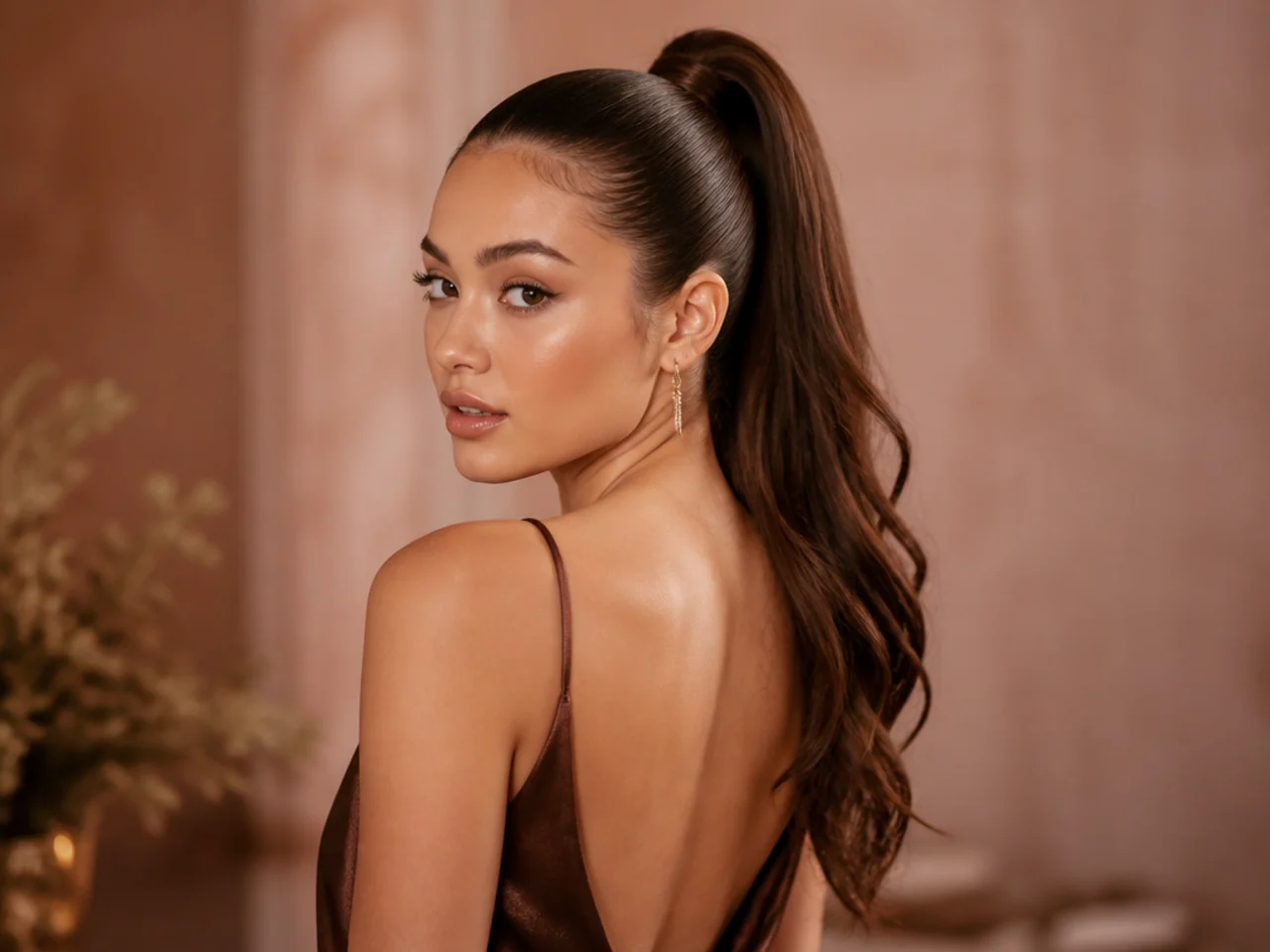 Sleek high ponytail with the crown smoothed