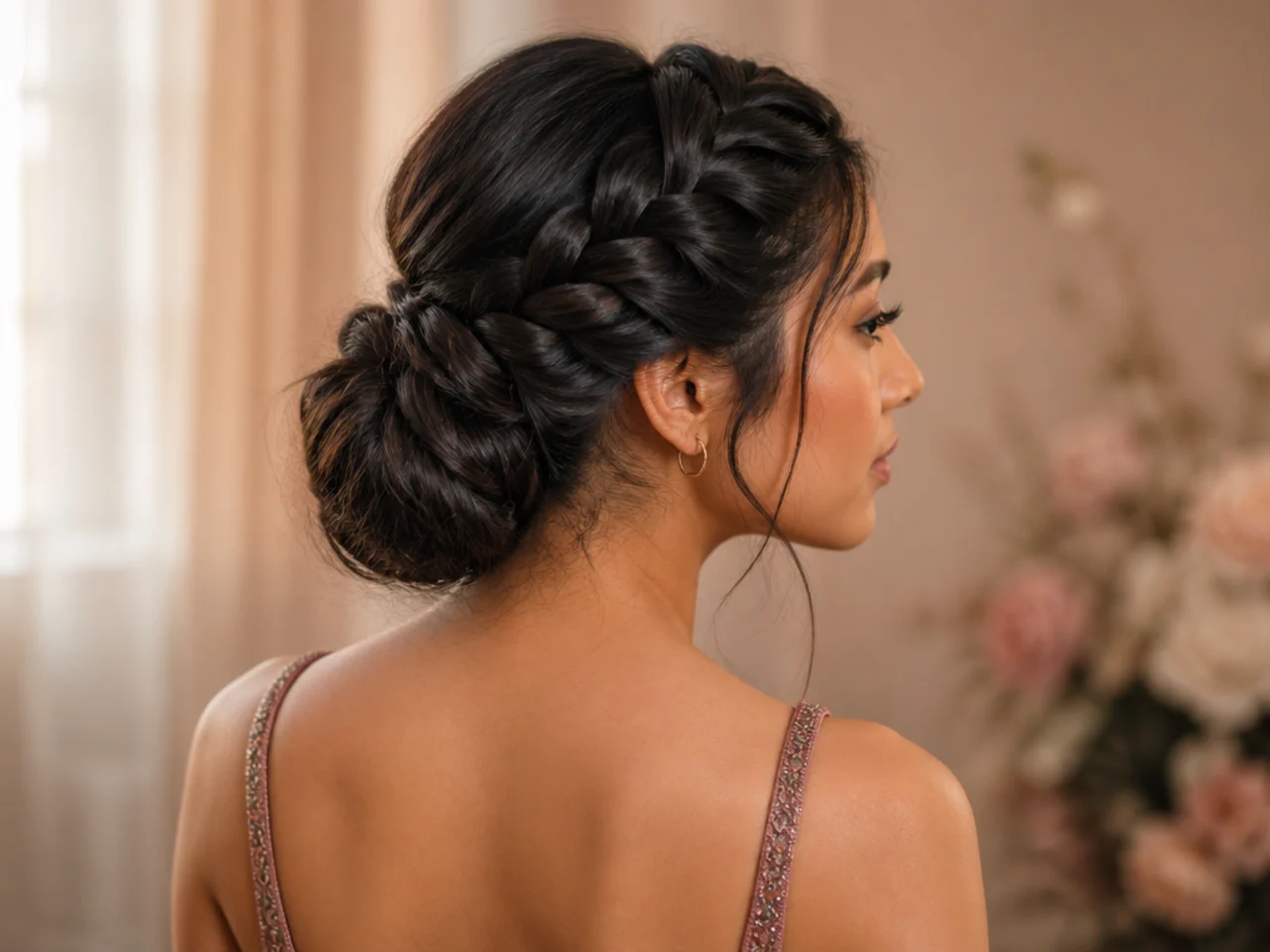 Dutch braid leading into a low bun